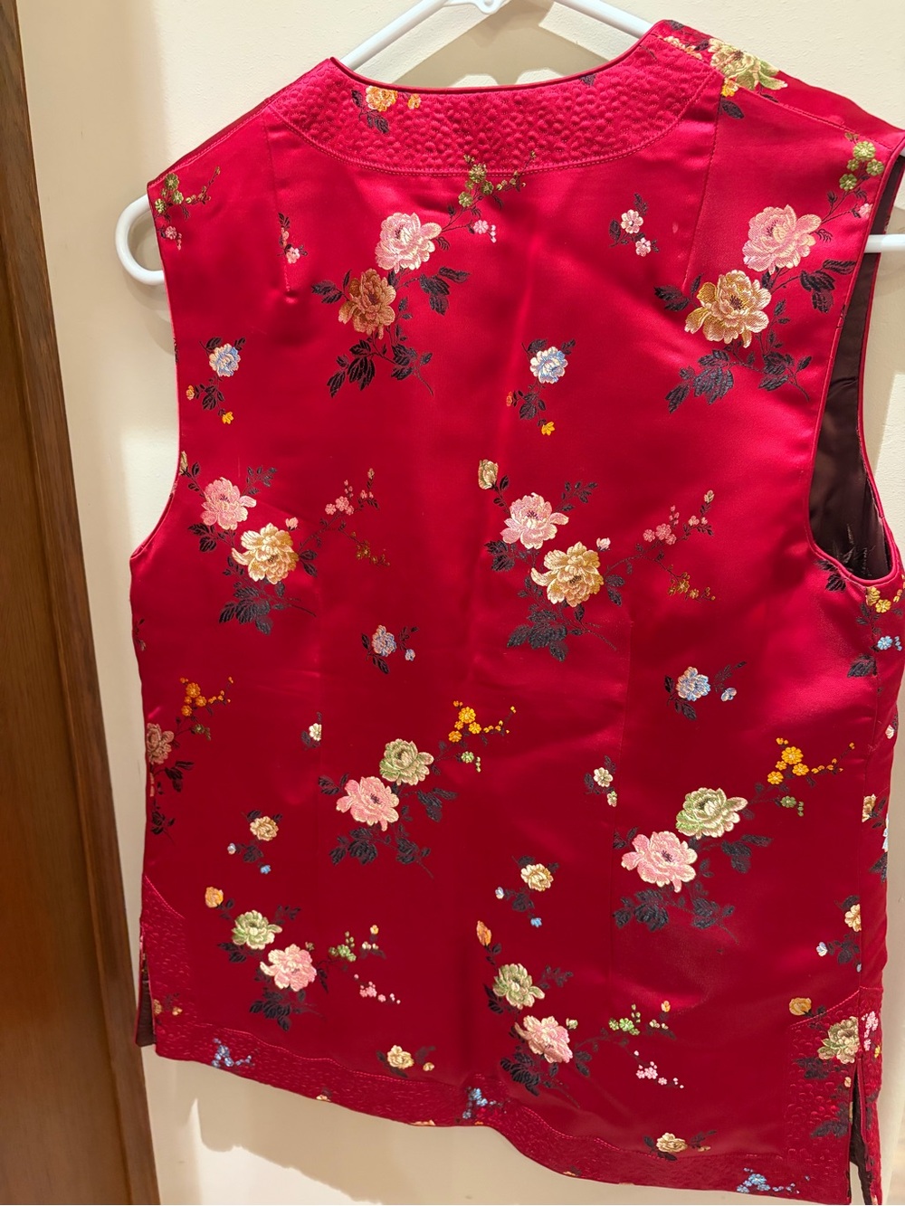 Vintage Red Floral Embroidered Reversible Chinese Traditional Vest - Picture 8 of 12